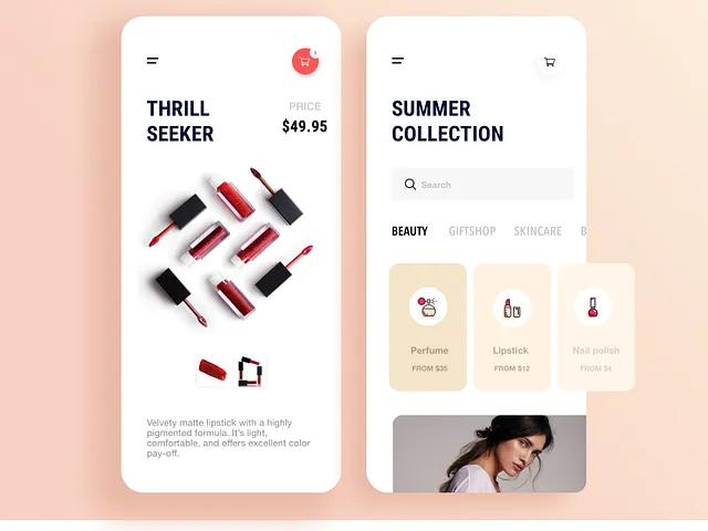 Beauty App, fashion and shopping UI