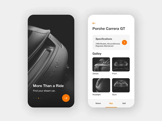 Car dealing app, minimal UI concept