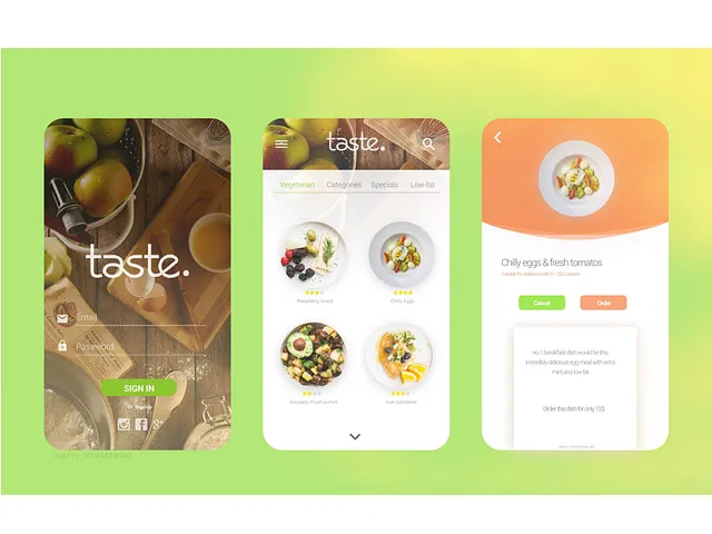 Cooking Application, food ordering app UI