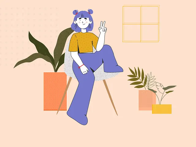 Plant Girl, minimal illustration of a woman with plants