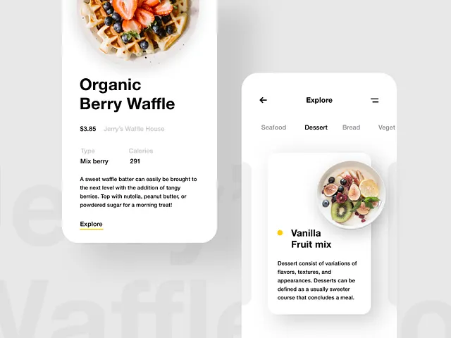 Waffle House App, food delivery app UI